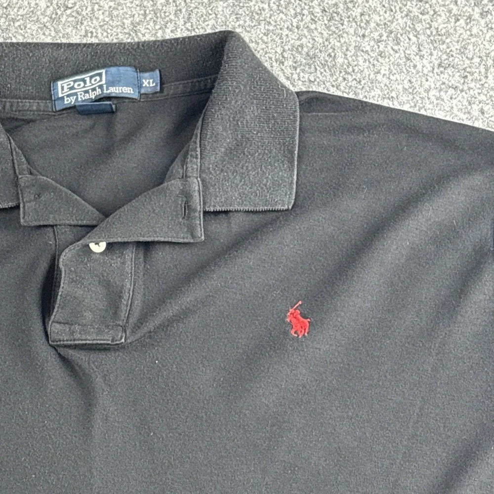 Polo Ralph Lauren Shirt Men's XL Black Cotton Mesh Short Sleeve Red Pony Classic
